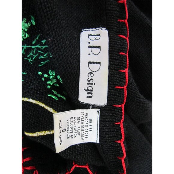 Vintage B P Design Christmas Embroidered Black Cardigan‎ Sweater Size S - Picture 9 of 10